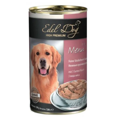 Вологий корм для собак Edel Dog три види мʼяса 1.2 кг