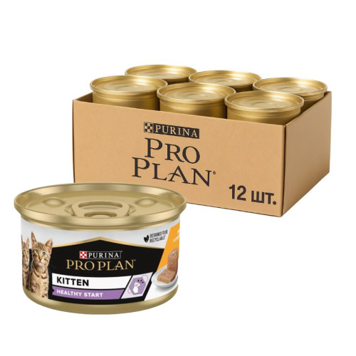 Вологий корм для кошенят Purina Pro Plan Kitten Healthy Start Мус із куркою 12х85 г