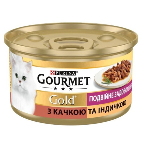 Вологий корм для дорослих кішок Purina Gourmet Gold Подвійне задоволення з качкою та індичкою у підливі 12 шт по 85 г