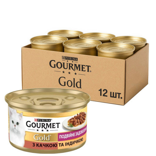 Влажный корм для кошек Purina Gourmet Gold Двойное удовольствие с уткой и индейкой в подливе (12х85г) Влажный корм для кошек Purina Gourmet Gold Двойное удовольствие с уткой и индейкой в подливе (12х85г)
