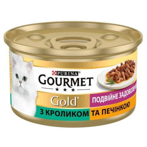 Влажный корм для взрослых кошек Purina Gourmet Gold Двойное удовольствие с кроликом и печенью в подливе 12 шт по 85 г