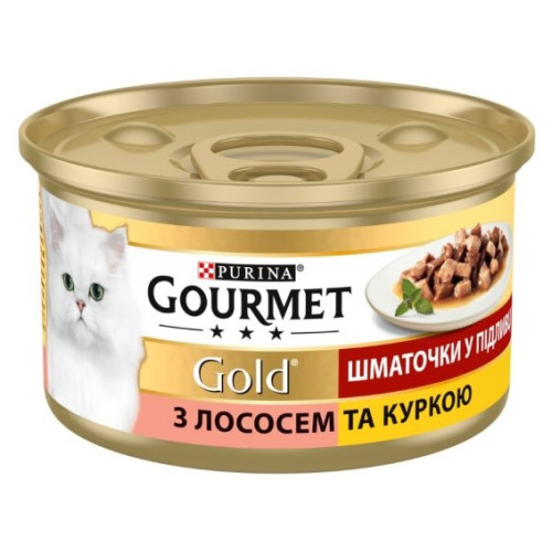 Вологий корм для дорослих кішок Purina Gourmet Gold з лососем та куркою шматочки у підливі 12 шт по 85 г