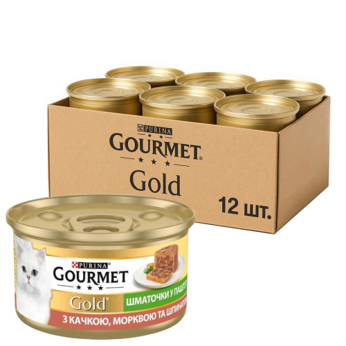 Вологий корм для котів Purina Gourmet Gold з качкою, морквою та шпинатом, шматочки в паштеті (12х85г)