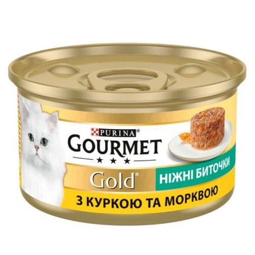 Вологий корм для дорослих кішок Purina Gourmet Gold Ніжні биточки з куркою та морквою 12 шт по 85 г