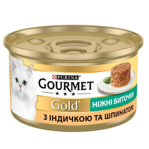 Вологий корм для дорослих кішок Purina Gourmet Gold Ніжні биточки з індичкою та шпинатом 12 шт по 85 г