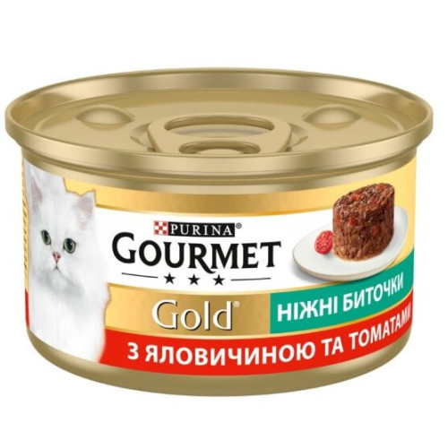 Вологий корм для дорослих кішок Purina Gourmet Gold Ніжні биточки з яловичиною та томатами 12 шт по 85 г
