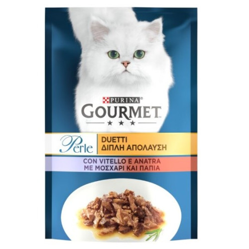 Влажный корм для взрослых кошек Purina Gourmet Perle Duo с телятиной и уткой 13 шт по 85 г