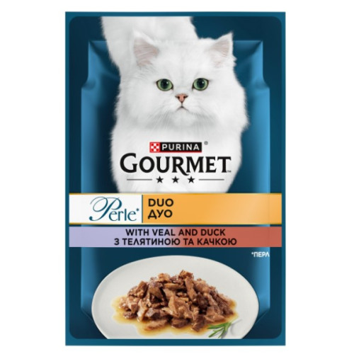 Влажный корм для взрослых кошек Purina Gourmet Perle Duo с телятиной и уткой 13 шт по 85 г