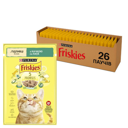 Влажный корм для взрослых кошек Purina Friskies кусочки в подливе с уткой (26х85г)