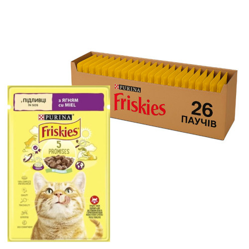Вологий корм для дорослих кішок Purina Friskies шматочки в підливі з ягнятком (26х85г) Вологий корм для дорослих кішок Purina Friskies шматочки в підливі з ягнятком (26х85г)