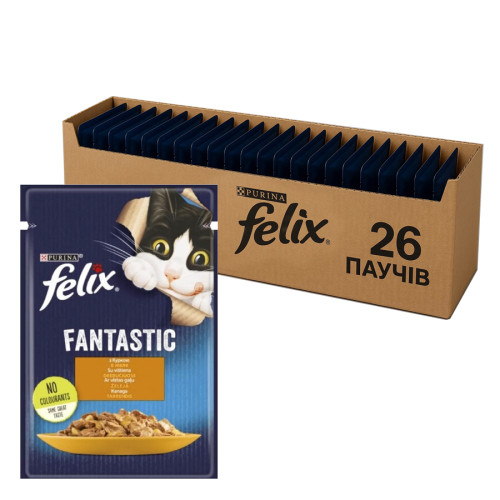 Вологий корм для котів Purina Felix Fantastic з куркою у желе (26х85г)