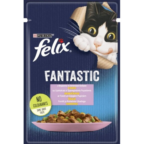 Влажный корм для взрослых кошек Purina Felix Fantastic  с форелью и зелеными бобами в желе 13 шт по 85 г