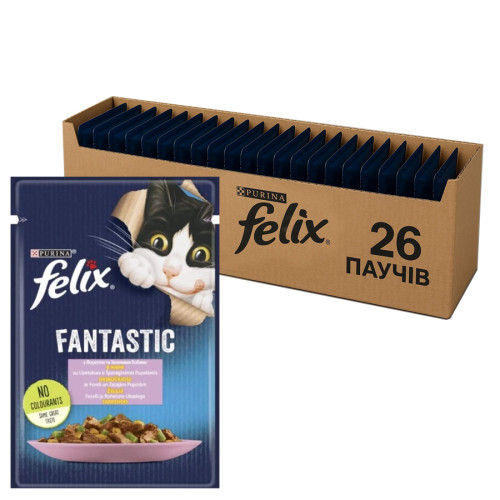 Вологий корм для котів Purina Felix Fantastic з фореллю та зеленими бобами в желе (26х85г)