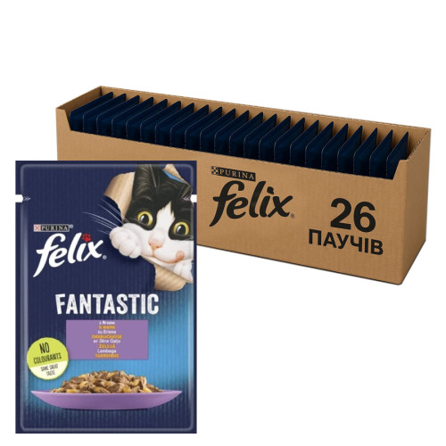 Вологий корм для котів Purina Felix Fantastic з ягням у желе (26х85г)