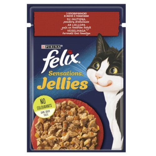 Вологий корм для дорослих кішок Purina Felix Sensations Jellies з яловичиною та томатами в желе 13 шт по 85 г