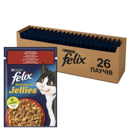 Влажный корм для кошек Purina Felix Sensations Jellies с говядиной и томатами в желе (26х85г)