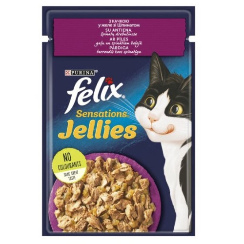 Вологий корм для дорослих кішок Purina Felix Sensations Jellies з качкою та шпинатом у желе 13 шт по 85 г