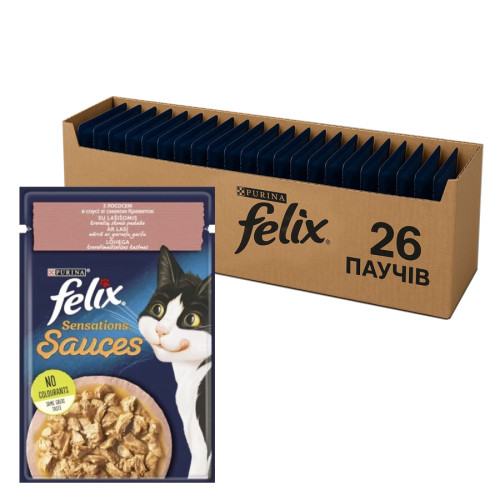 Влажный корм для кошек Purina Felix Sensations Sauces с лососем и креветками в соусе (26х85г)