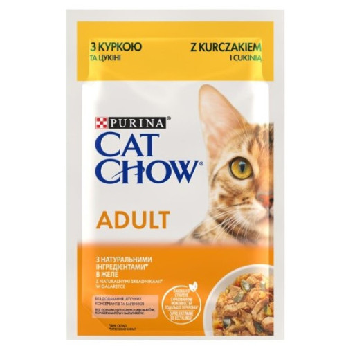 Вологий корм для дорослих кішок Purina Cat Chow Adult шматочки в желе з куркою та цукіні 13 шт по 85 г
