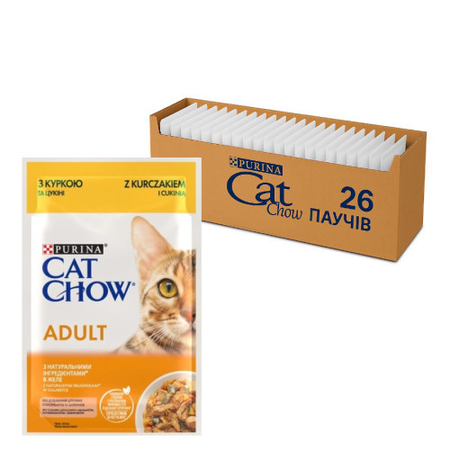 Вологий корм для котів Purina Cat Chow Adult шматочки в желе з куркою та цукіні (26х85г)
