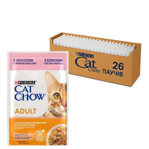 Вологий корм для котів Purina Cat Chow Adult шматочки в желе з лососем та зеленою квасолею (26х85г)