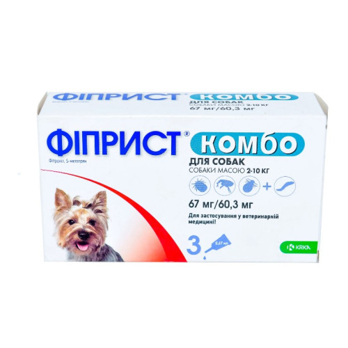 Препарат противопаразитарный KRKA Фиприст Комбо спот-он для собак от 2 до 10 кг 67мг/60,3мг 3 пипетки