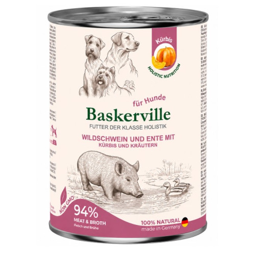 Консерва для собак Baskerville (Баскервиль) Holistic, кабан, утка с тыквой и зеленью 800 г.