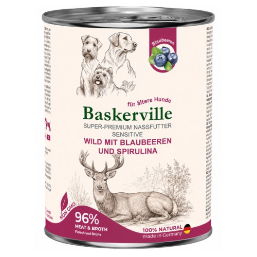 Консерва для собак Baskerville (Баскервіль) Holistic, оленина з чорницею та спіруліною 800 г.