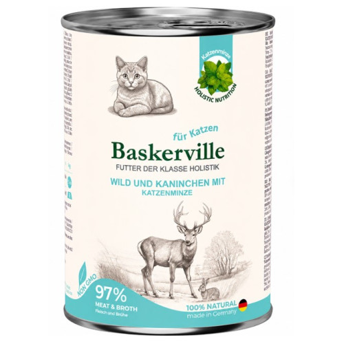 Консерва для кішок Baskerville (Баскервіль) Holistic оленина, кролик з котячою м'ятою 400 г.