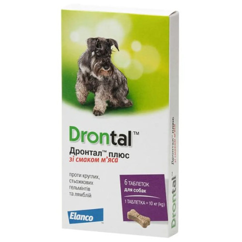 Таблетка проти гельмінтів Bayer Drontal зі смаком м'яса для собак 1таб на 10 кг ваги