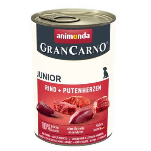 Консерва Animonda GranCarno Junior Beef + Turkey hearts для цуценят, з яловичиною та сердечками індички 400 (г)