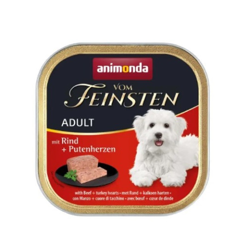 Консерва Animonda Vom Feinsten Adult with Beef + Turkey hearts для собак, с говядиной и сердечками индейки, 150г 