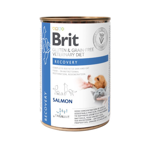 Влажный корм Brit VetDiets Recovery для собак и кошек во время выздоровления, восстановление после операции, 400 г (лосось)