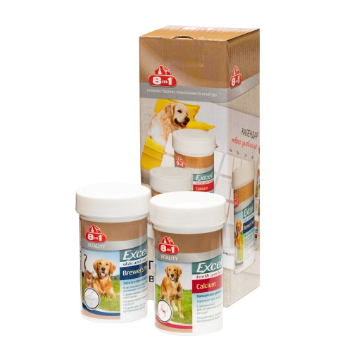 Витаминный набор для кошек и собак 8in1: Calcium, Brewer`s Yeast, планер (для кожи и шерсти)