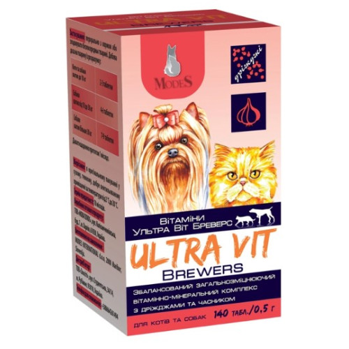 Витаминно-минеральный комплекс ModeS Ultra Vit Brewers для кошек и собак с дрожжами и чесноком 140 таблеток по 0.5 г