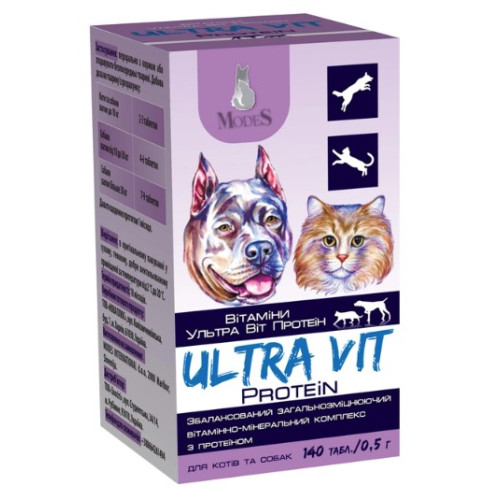 Витаминно-минеральный комплекс ModeS Ultra Vit Protein для кошек и собак с протеином 140 таблеток по 0.5 г