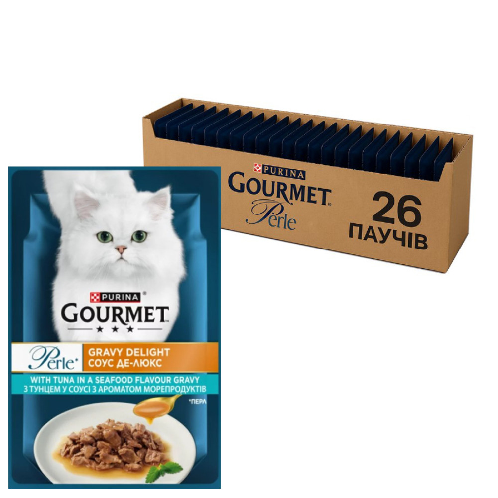 Вологий корм для котів Purina Gourmet Perle міні-філе з тунцем у соусі 26х85 г Вологий корм для котів Purina Gourmet Perle міні-філе з тунцем у соусі 26х85 г