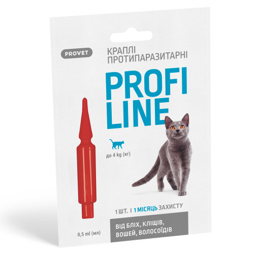 Капли PROVET PROFILINE для кошек до 4 кг, 1 пипетка 0,5 мл (инсектоакарицид)