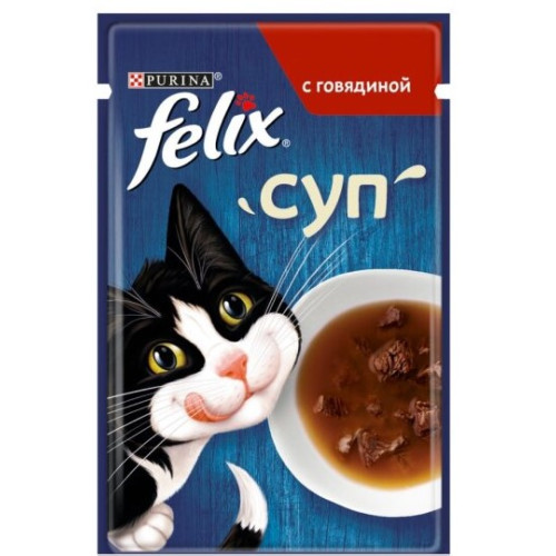 Суп для взрослых кошек Felix Soup с говядиной 15 шт по 48 г
