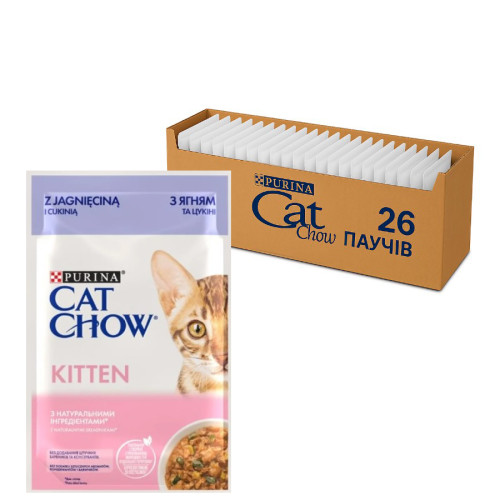 Влажный корм для котят Purina Cat Chow Kitten кусочки в соусе с ягненком и цуккини (26х85г) Влажный корм для котят Purina Cat Chow Kitten кусочки в соусе с ягненком и цуккини (26х85г)