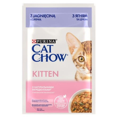 Вологий корм для кошенят Purina Cat Chow Kitten шматочки в соусі з ягнятком та цукіні 13 шт по 85 г