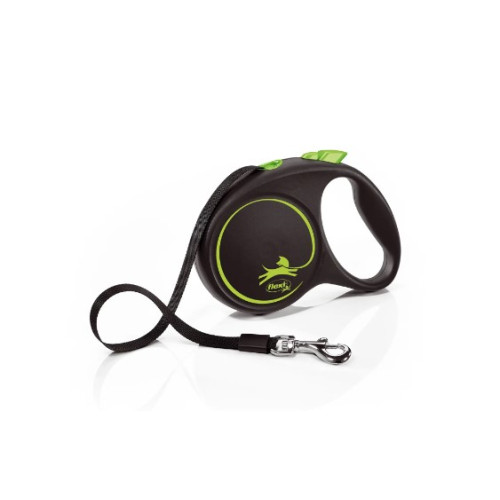 Поводок-рулетка Flexi Black Design для собак M, лента 5 м до 25 кг Green