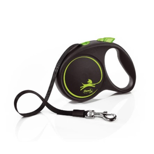 Поводок-рулетка Flexi Black Design для собак S, лента 5 м до 15 кг Green