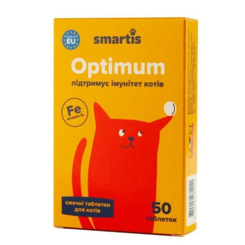 Додатковий корм для котів Smartis Optimum із залізом, 50 таблеток