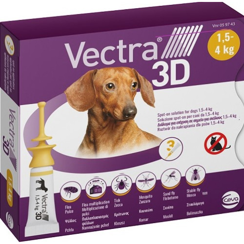 Краплі від бліх і кліщів ВЕКТРА 3D для собак вагою 1,5-4,0 кг, 3 піпетки х 0,8 мл