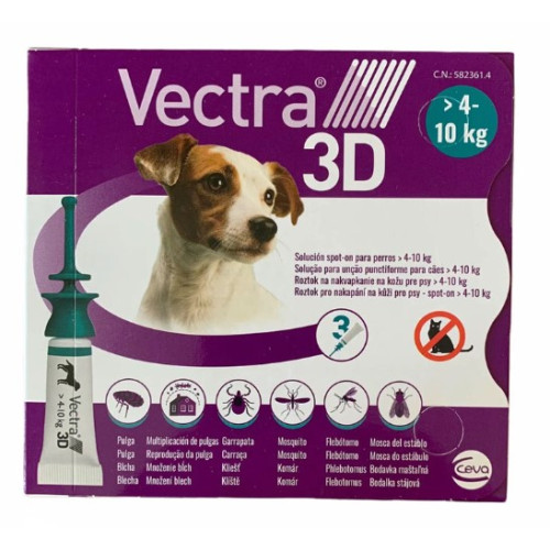 Краплі від бліх і кліщів ВЕКТРА 3D для собак вагою 4,1-10 кг, 3 піпетки х 1,6 мл