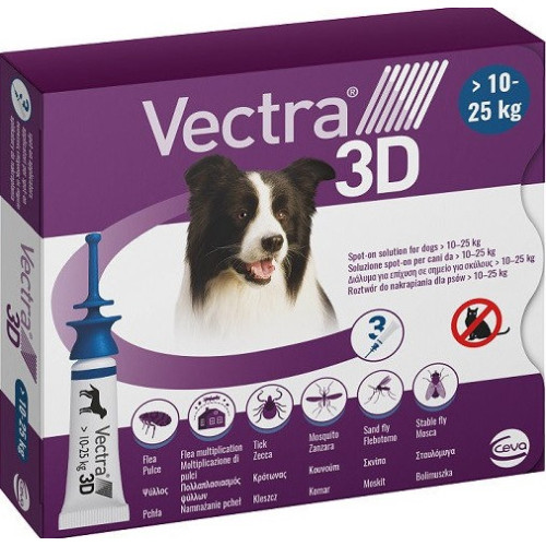 Краплі від бліх і кліщів ВЕКТРА 3D для собак вагою 10,1-25 кг, 3 піпетки х 3,6 мл