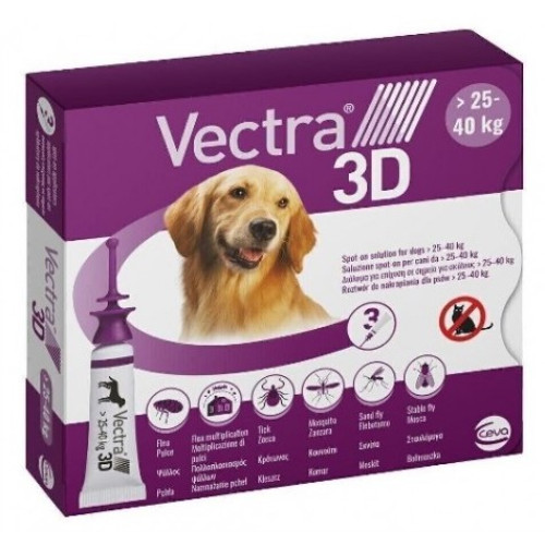 Капли от блох и клещей ВЕКТРА 3D для собак весом 25,1-40 кг, 3 пипетки х 4,7 мл
