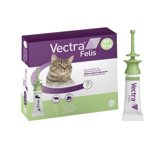 Противоразитарные капли Ceva Vectra Felis на холку от блох для кошек весом 0,6-10 кг, 3 пипетки х 0,9 мл