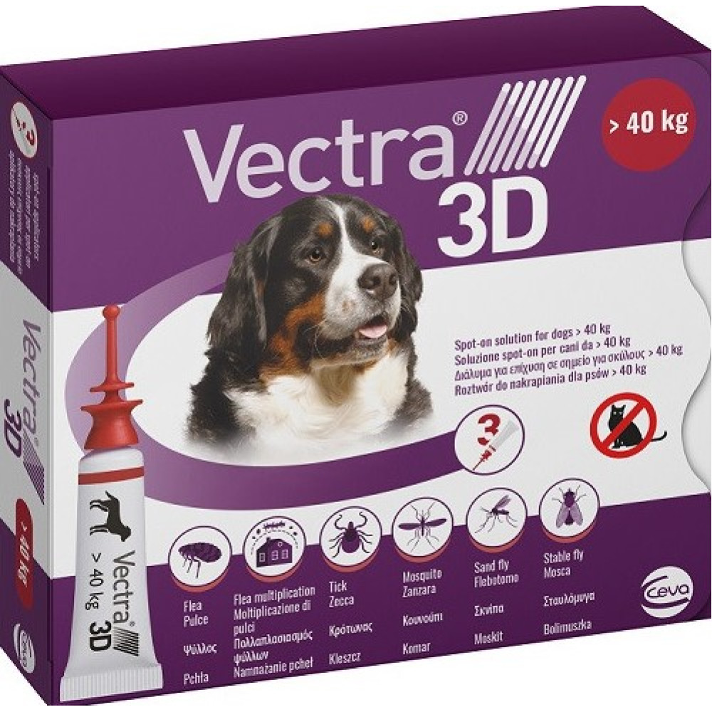 Капли от блох и клещей ВЕКТРА 3D для собак весом 40,1-65 кг, 3 пипетки х 8 мл